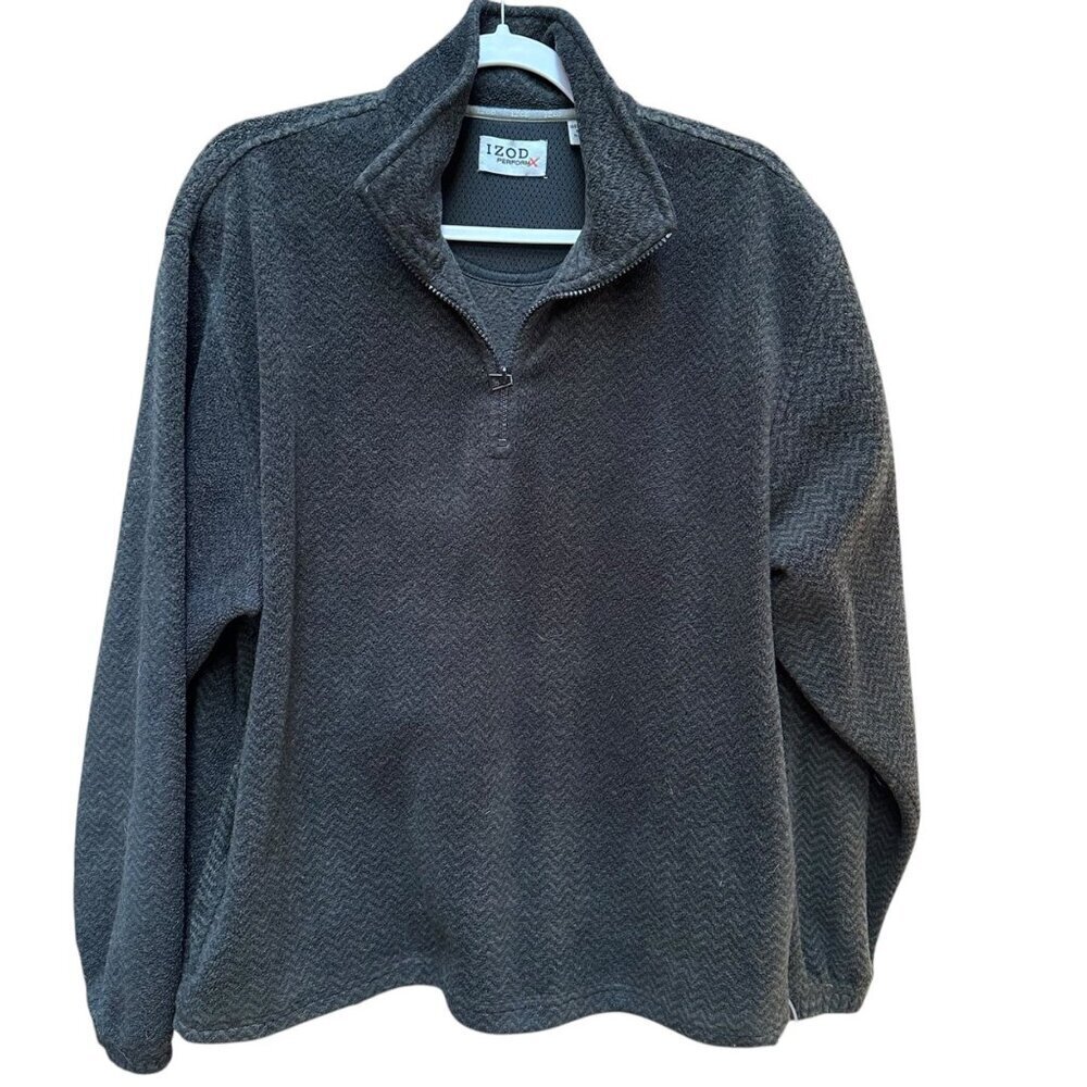 Izod Perform X Fleece Pullover Top‎ 1/4 Zip Pockets Gray Adjustable Mens Size M